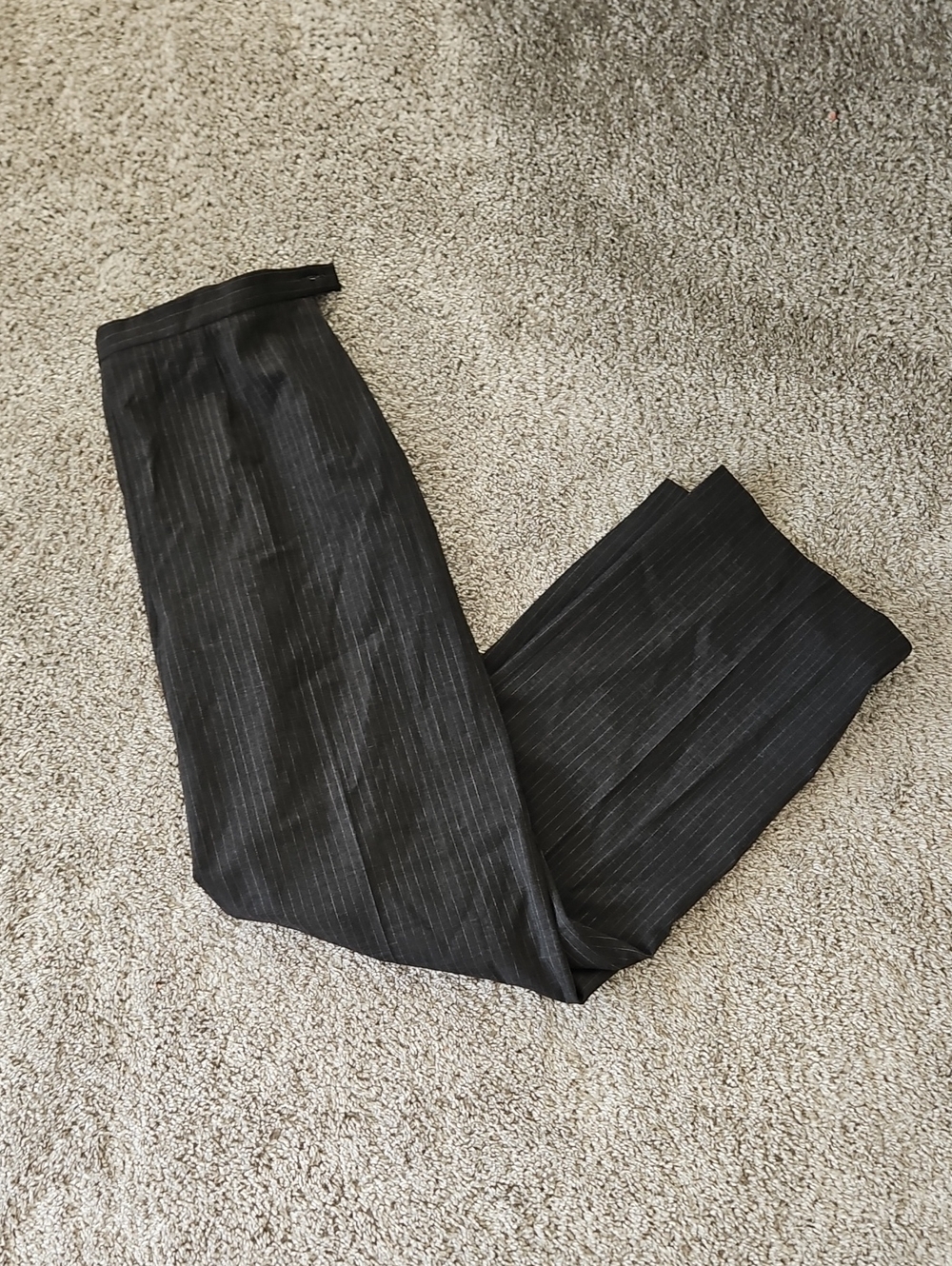 MaxMara  Black Pinstripe Dress Pants 12 Wool Wide Leg